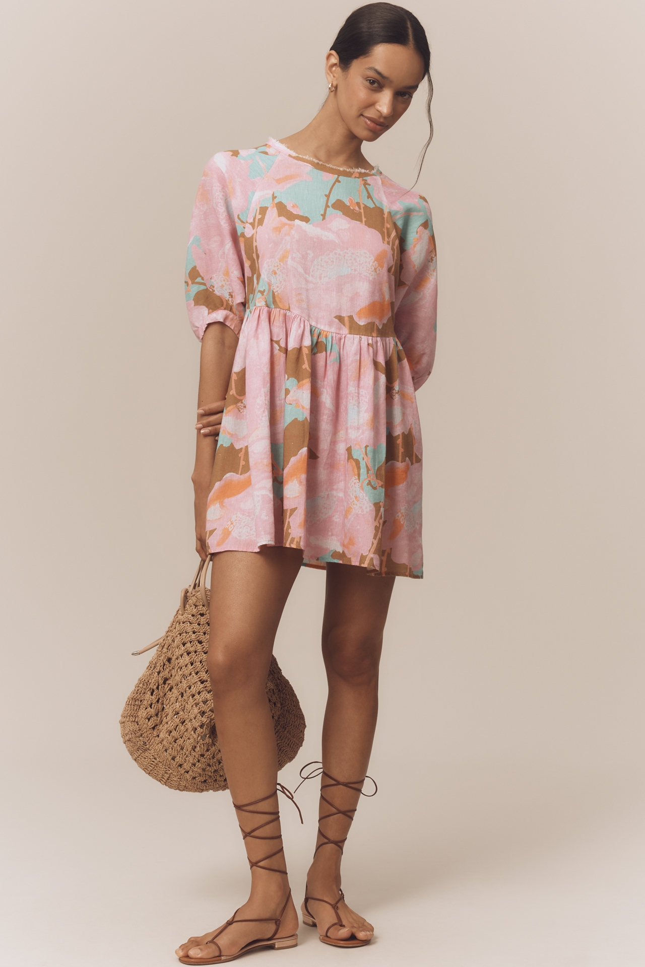 Lanhtropy Acala Linen Short-Sleeve Mini Dress