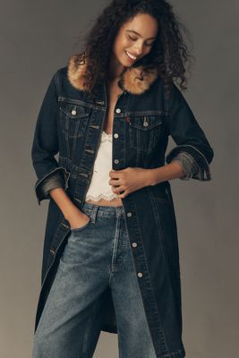 Levi's Faux Fur Collar Belted Denim Coat