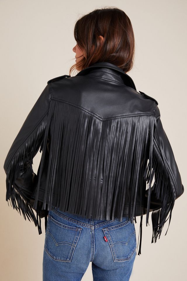 FRINGE FAUX LEATHER ジャケット Enjoy The Moment Faux Leather Fringe Jacket - Black