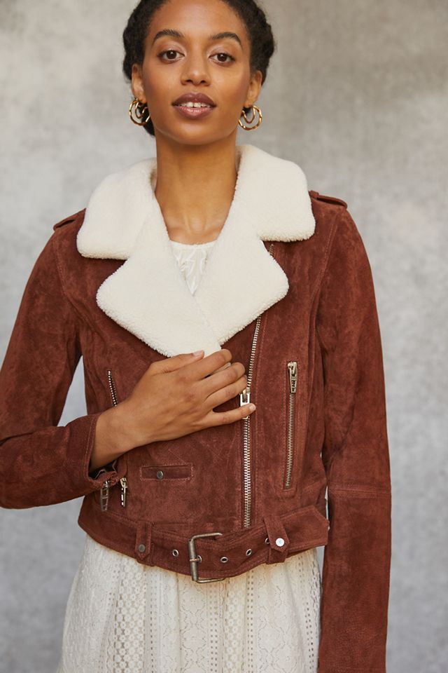 BLANKNYC Sherpa-Trimmed Leather Moto Jacket | Anthropologie