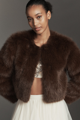 Blanknyc Gala Affair Faux-fur Crop Jacket In Brown