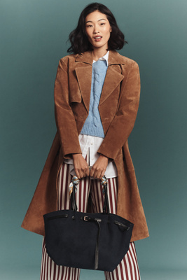 Blanknyc Suede Trench Coat Jacket In Brown