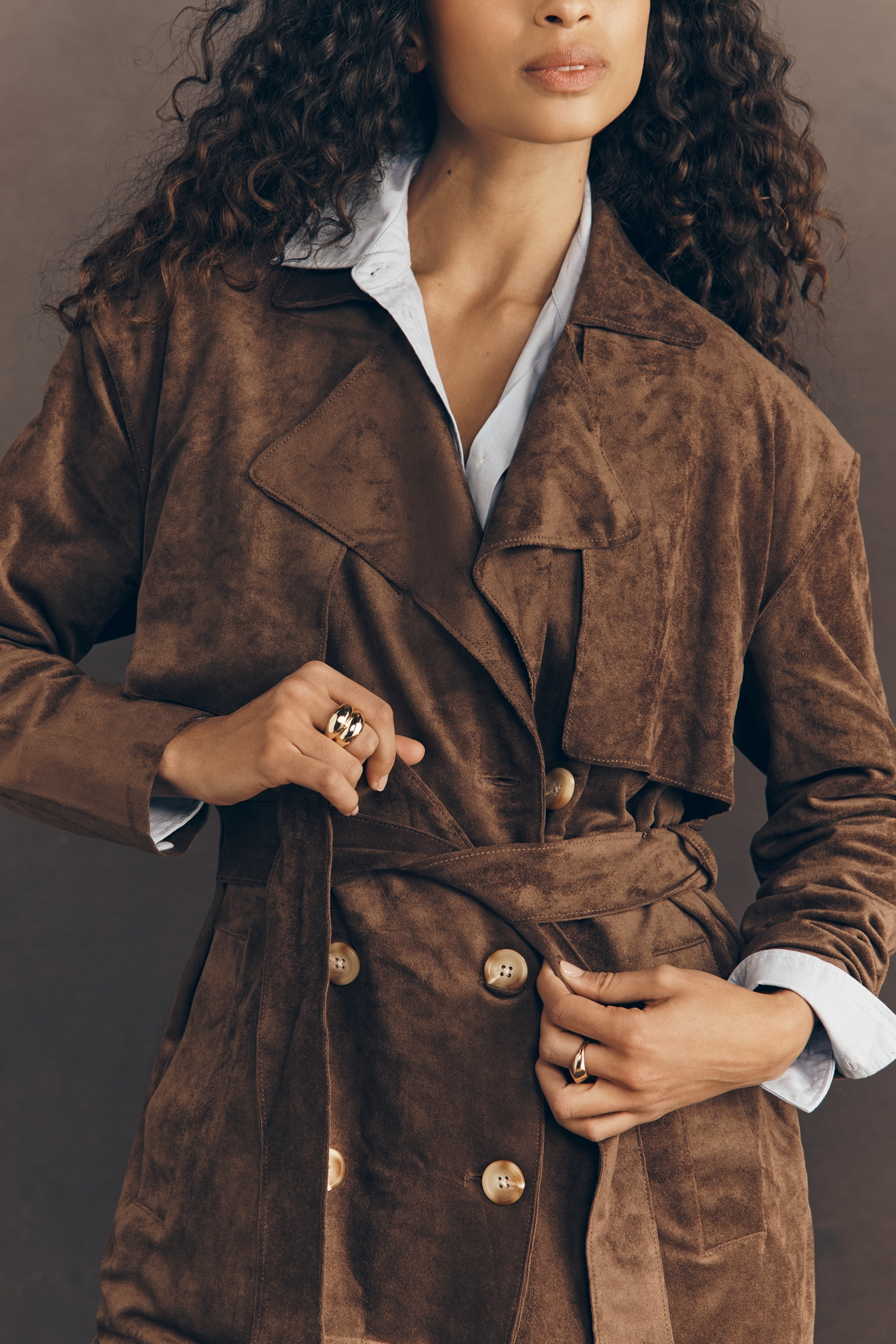 BLANKNYC Down to Earth Faux Suede Trench Coat