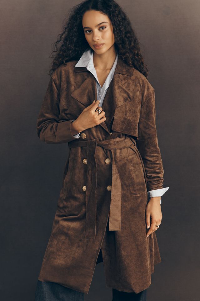 BLANKNYC Down to Earth Faux Suede Trench Coat | Anthropologie