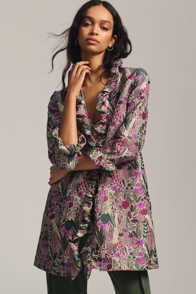 ANNA SUI花柄トップス Anna Sui Garden Jacquard Ruffle Coat | Anthropologie