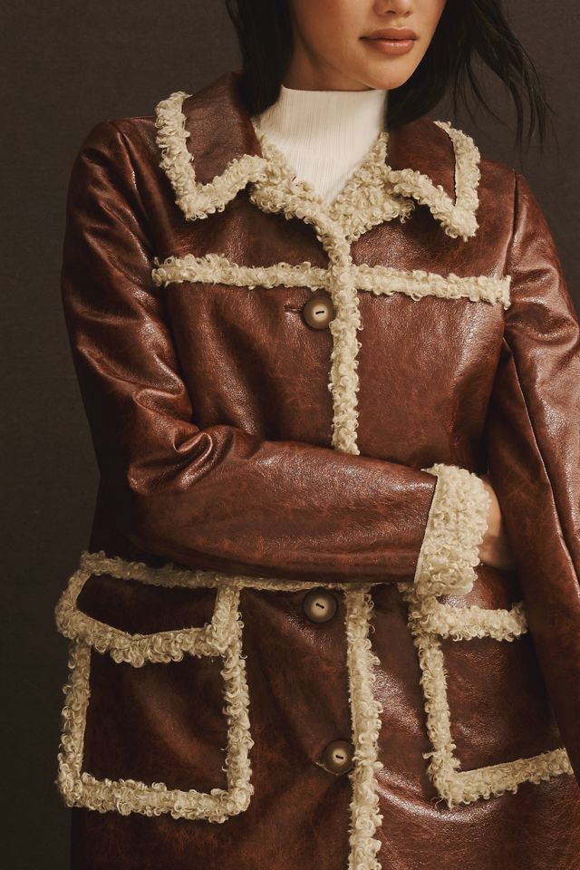 Anna Sui Sherpa-Trim Faux-Leather Coat #1
