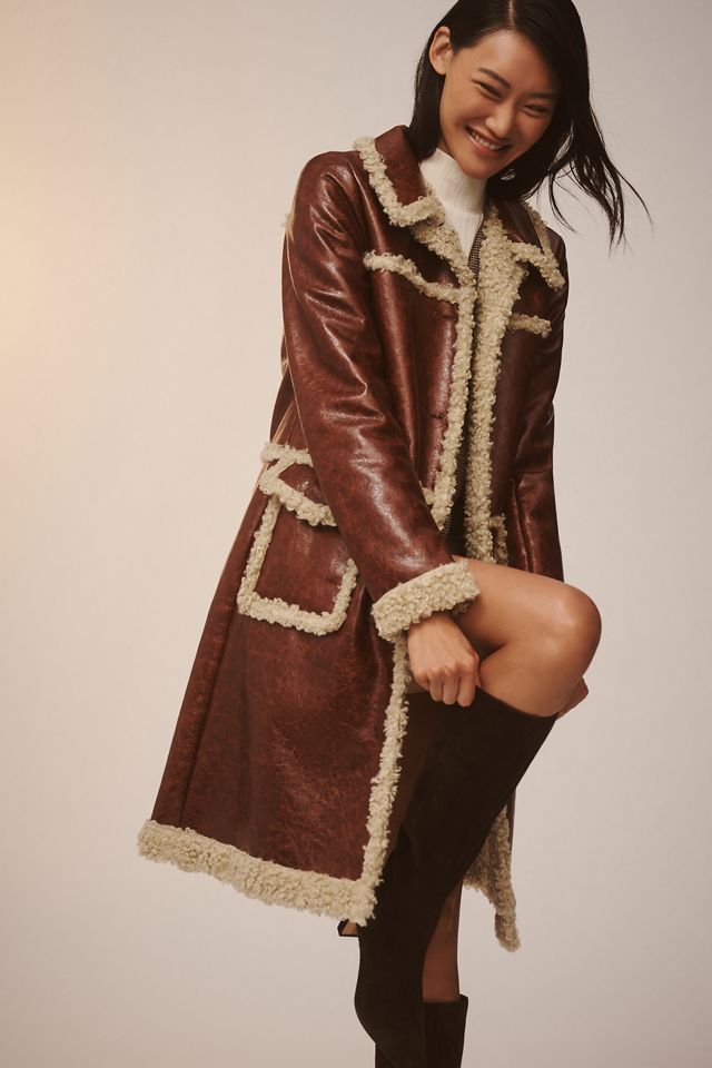 Anna Sui Sherpa-Trim Faux-Leather Coat #3