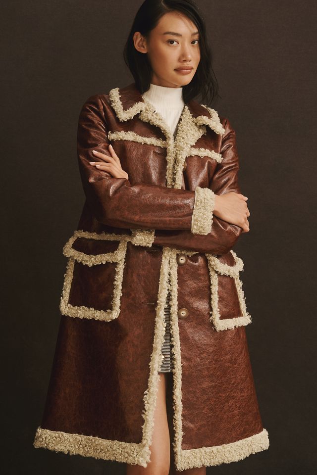 Anna Sui Sherpa-Trim Faux-Leather Coat #4
