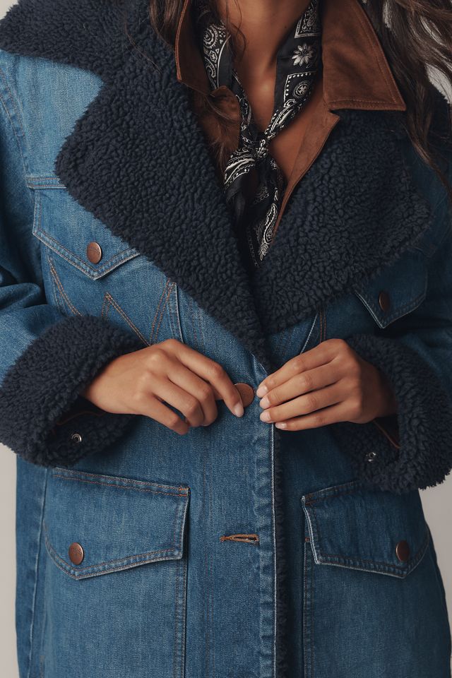 Wrangler Wrange Sherpa-Fleece-Lined Denim Coat #3