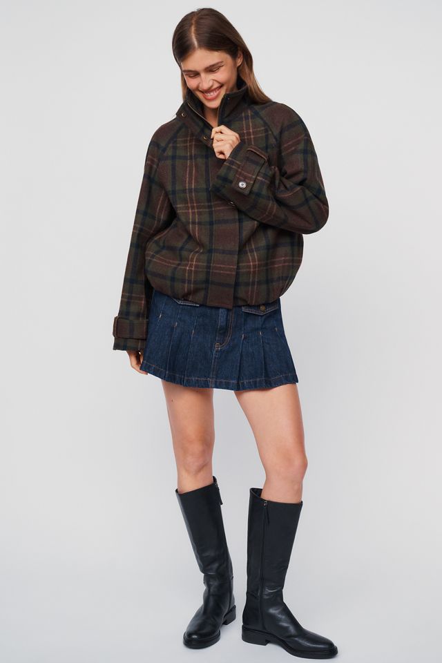 By Anthropologie Plaid Funnel-Neck Jacket #2