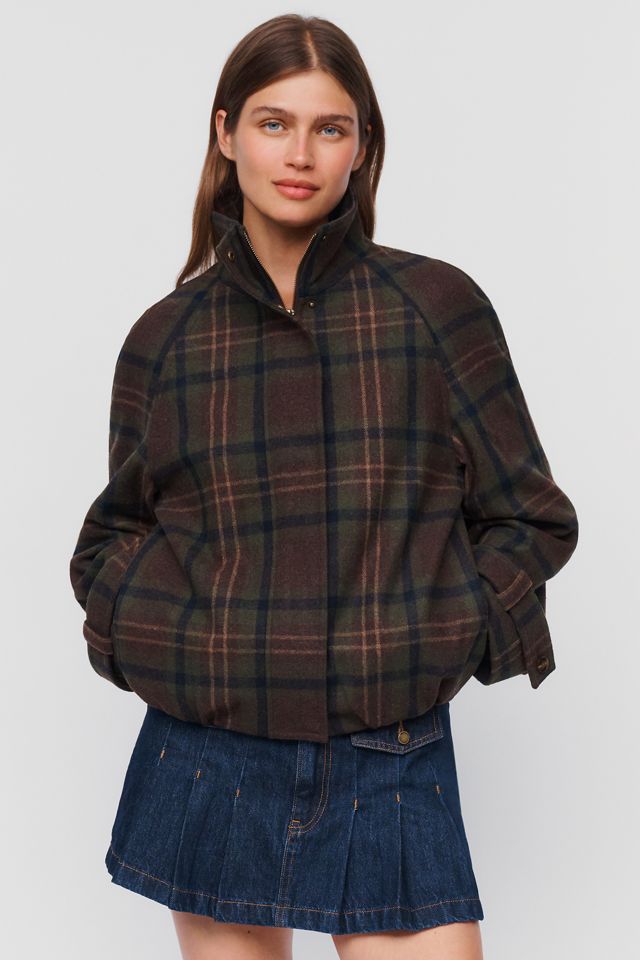 By Anthropologie Plaid Funnel-Neck Jacket #4