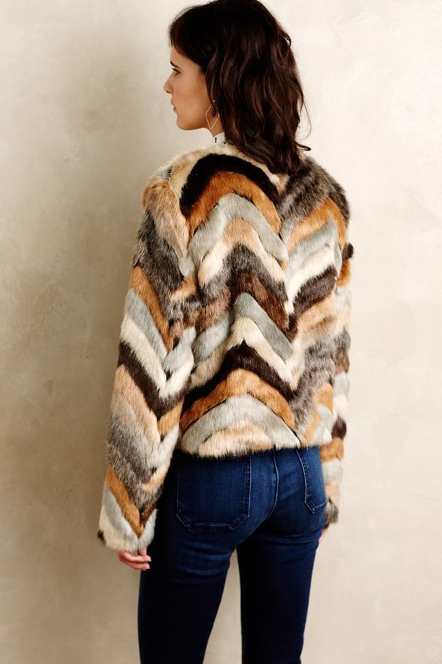 Chevron Faux-Fur Coat #1