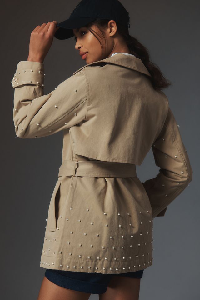 DOLAN Pearl-Embellished Cropped Trench Coat #1