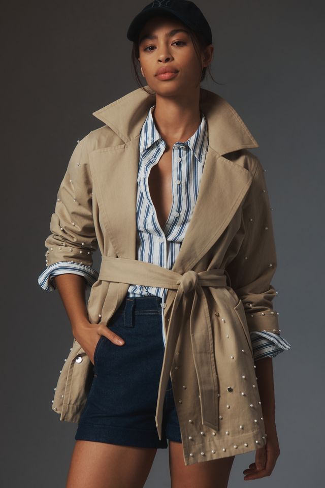 DOLAN Pearl-Embellished Cropped Trench Coat #2