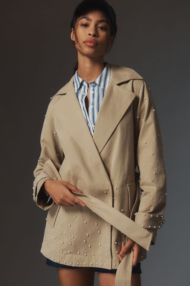 DOLAN Pearl-Embellished Cropped Trench Coat #3