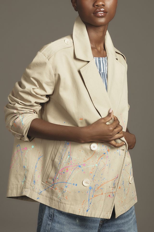 DOLAN Paint Splatter Cropped Trench Coat #1