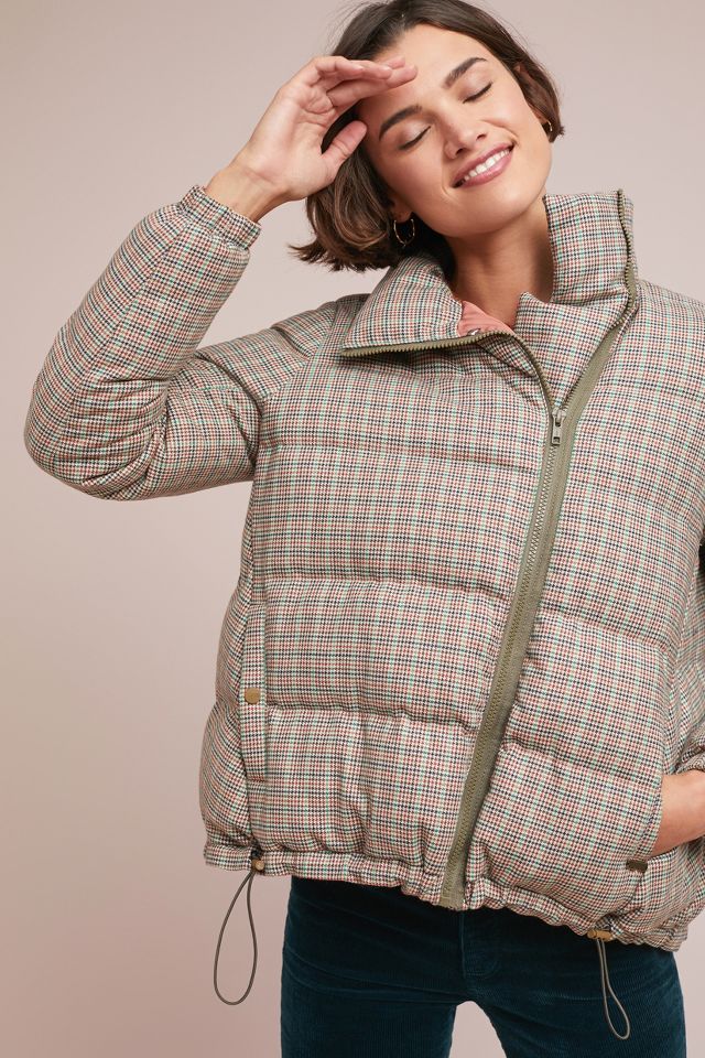 Plaid puffer store jacket women's