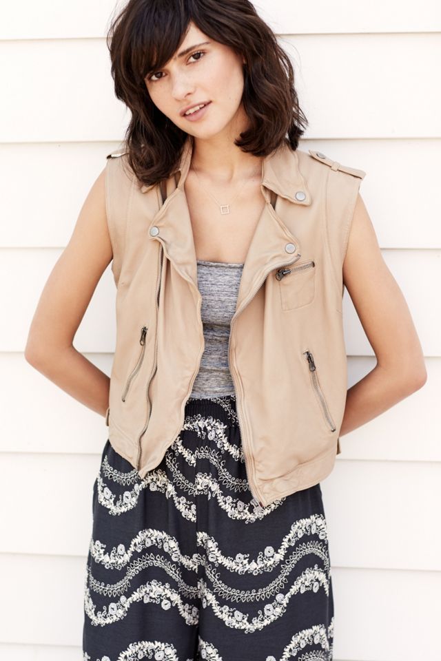 Cropped Leather Moto Vest #1