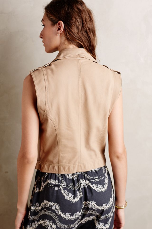 Cropped Leather Moto Vest #3