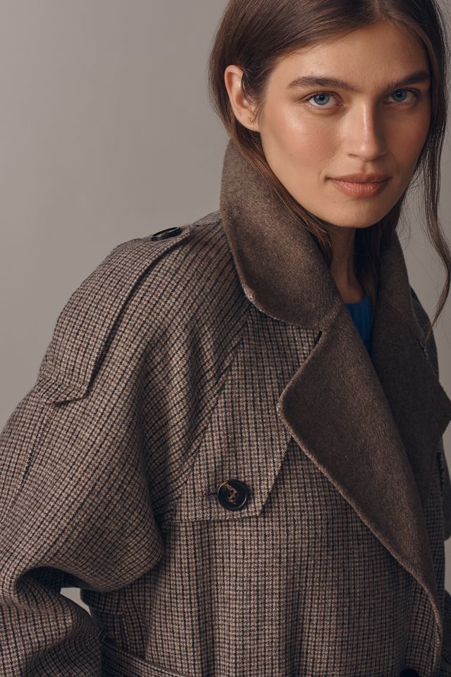 Line & Dot Henry Plaid Wool Blend Trench Coat #3