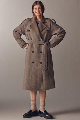 Line & Dot Henry Plaid Wool Blend Trench Coat