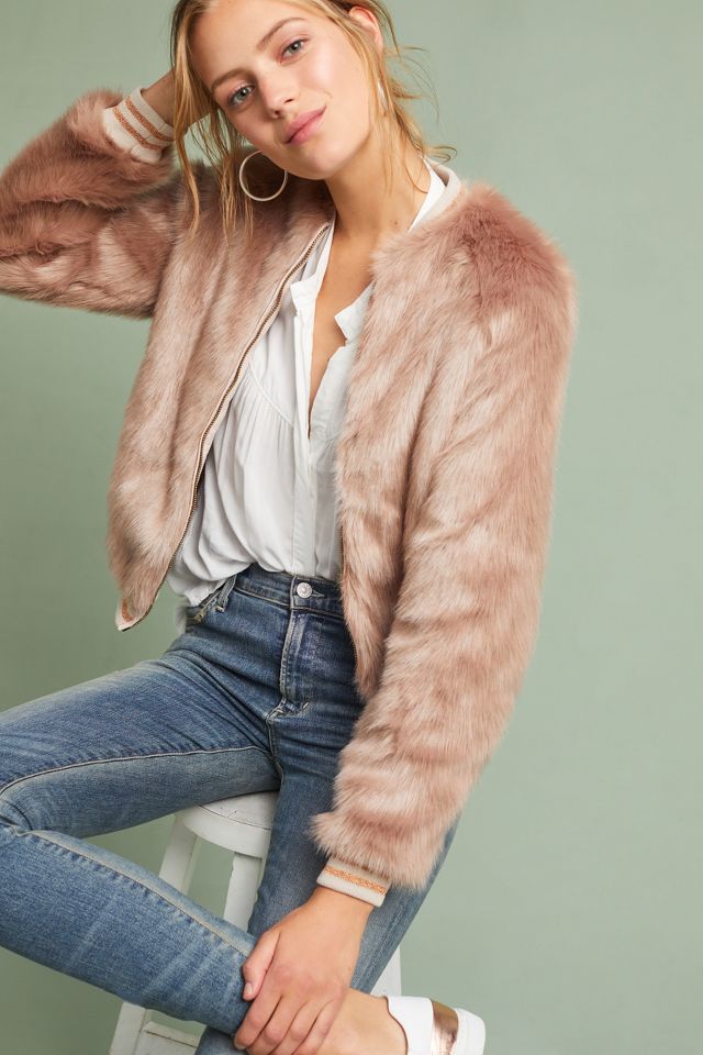 Mother letterman faux fur jacket hotsell