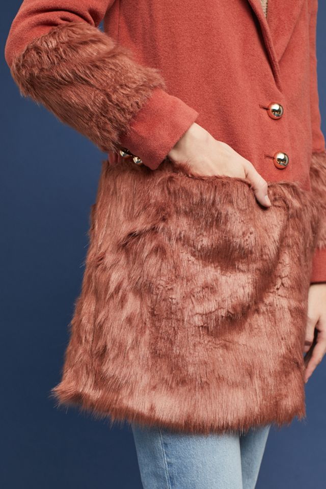 Faux Fur-Trimmed Tailored Coat #1