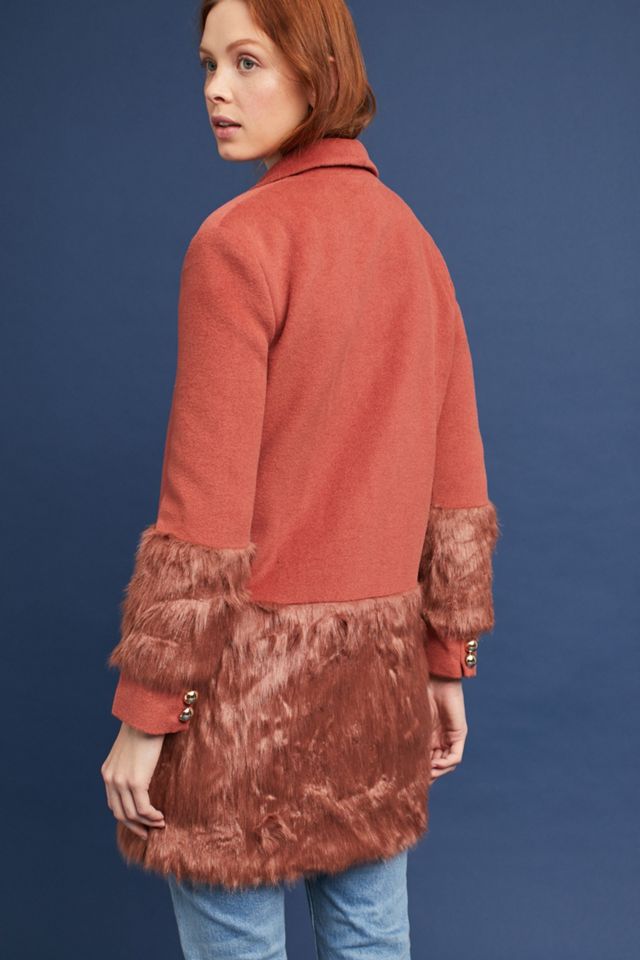 Faux Fur-Trimmed Tailored Coat #3
