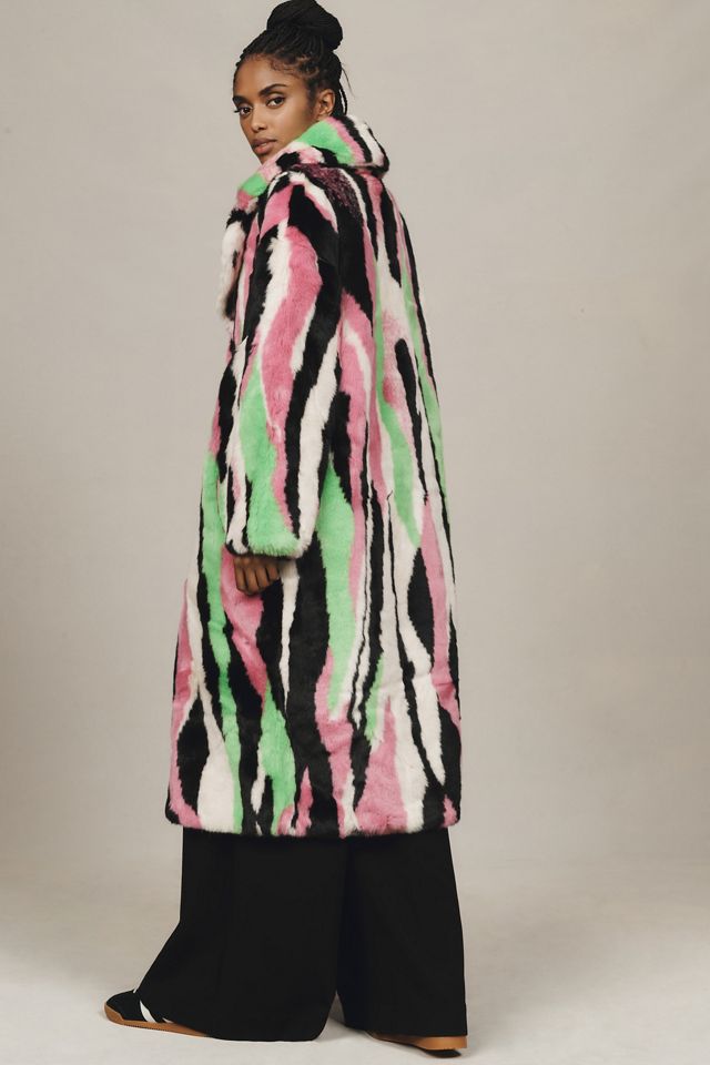 Jakke Katie Faux Fur Multi Stripe Long Coat #1