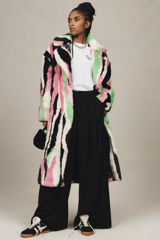 Jakke Katie Faux Fur Multi Stripe Long Coat #3