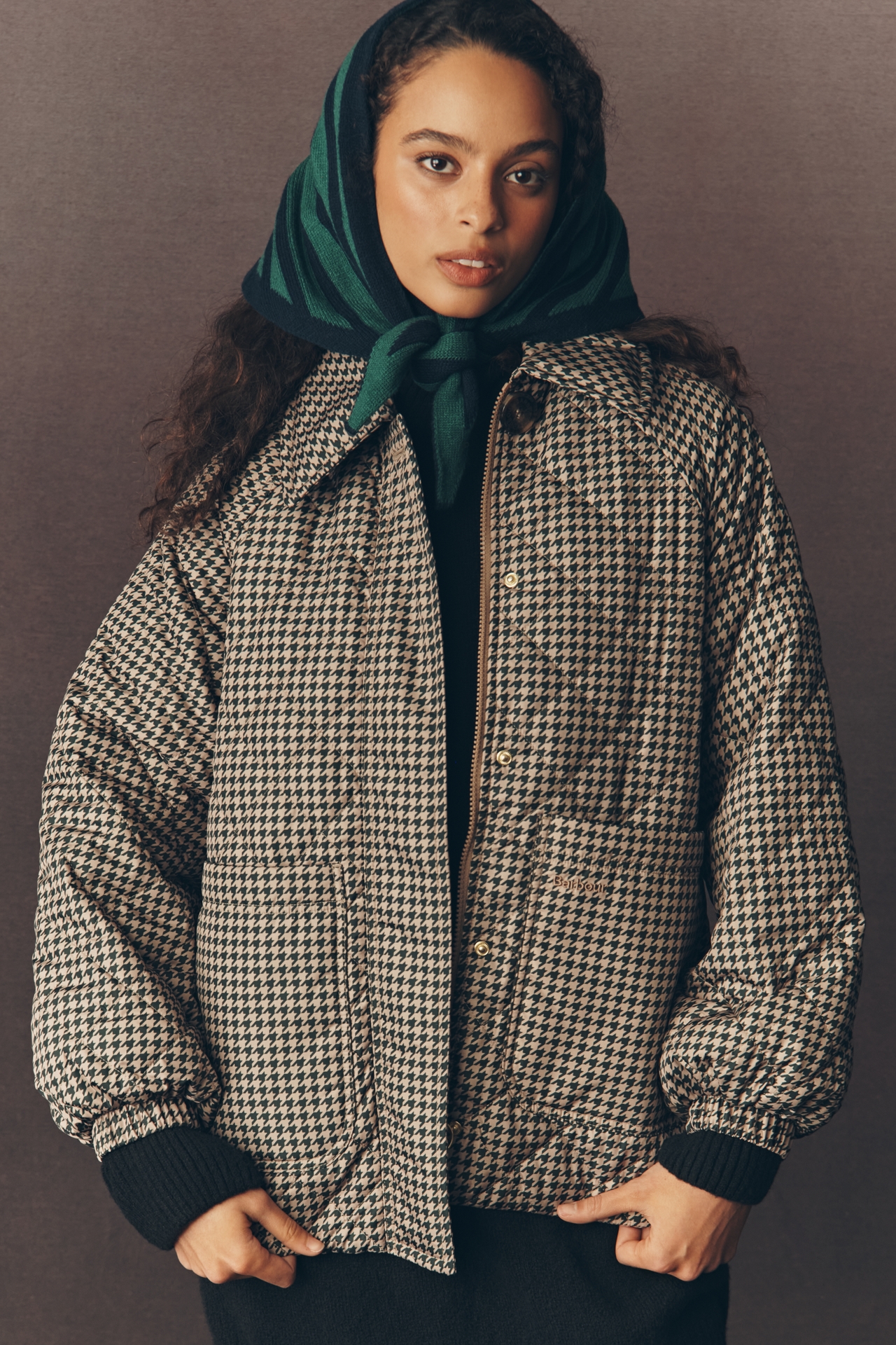 Barbour Laoise Check Quilted Bomber Jacket