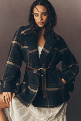 Barbour Tara Wool Blend Plaid Coat Jacket In Blue