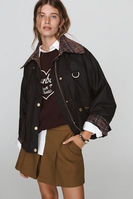 Barbour Tartan Collar Waxed Utility Jacket