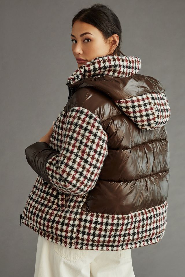 Sylvie Houndstooth Mid-Length Puffer Coat