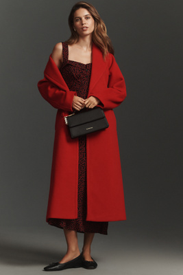 Bernardo Double-breasted Melton Coat Jacket In Red