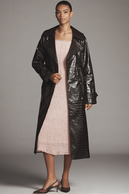 Bernardo Embossed Faux-croc Trench Coat Jacket In Brown