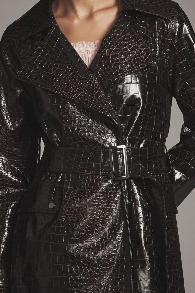 Bernardo Embossed Faux-Croc Trench Coat #1