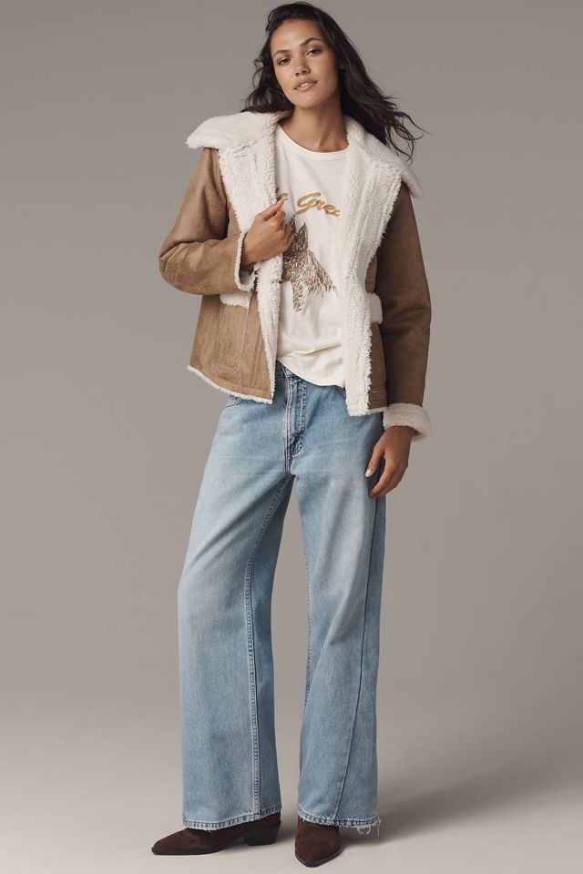 Bernardo Distressed Faux-Suede Sherpa Fleece Jacket #5