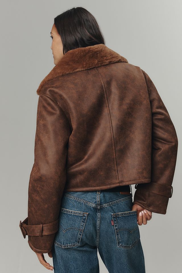 Bernardo Distressed Faux-Shearling Crop Trench Coat #3