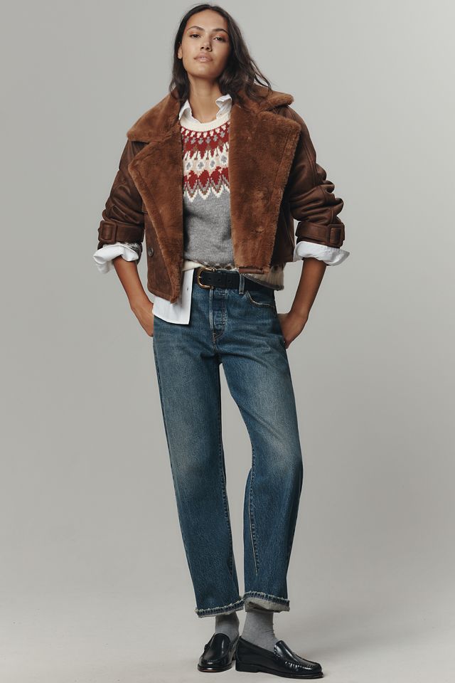 Bernardo Distressed Faux-Shearling Crop Trench Coat #5