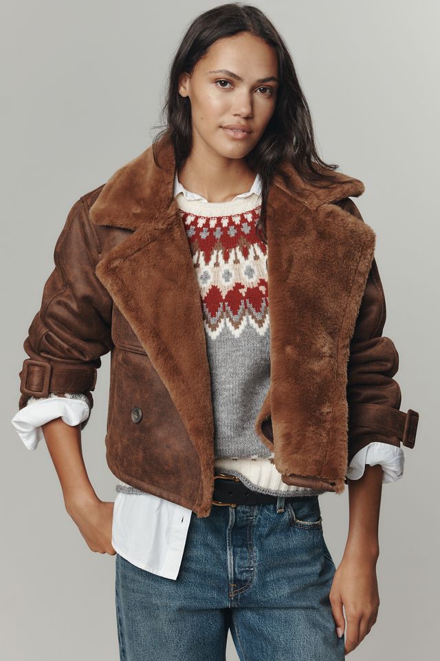 Bernardo Distressed Faux-Shearling Crop Trench Coat #2
