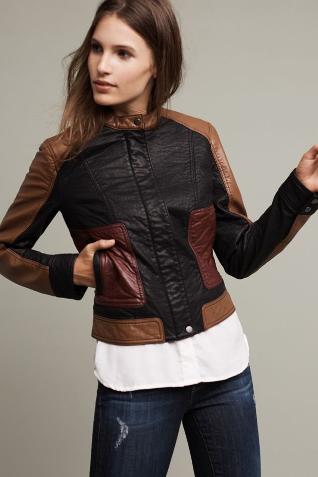 Vegan Leather Colorblock Bomber #1