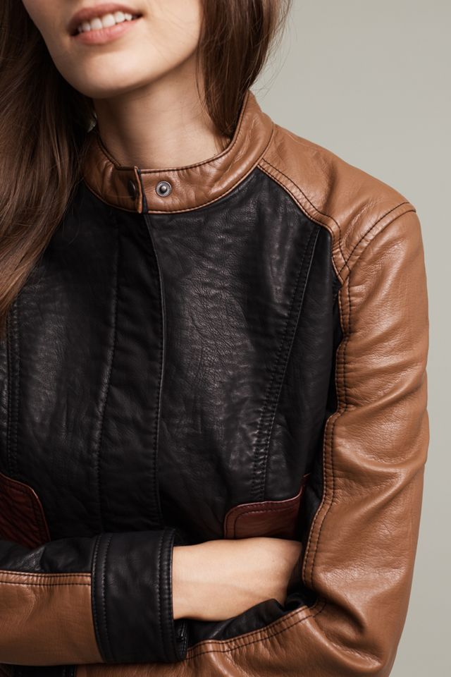 Vegan Leather Colorblock Bomber #2