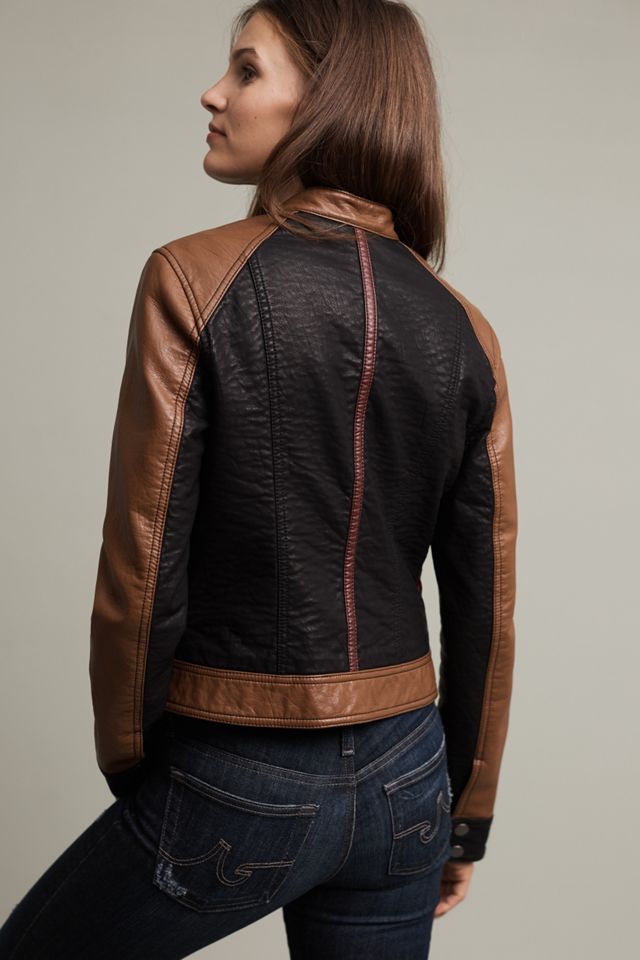Vegan Leather Colorblock Bomber #3