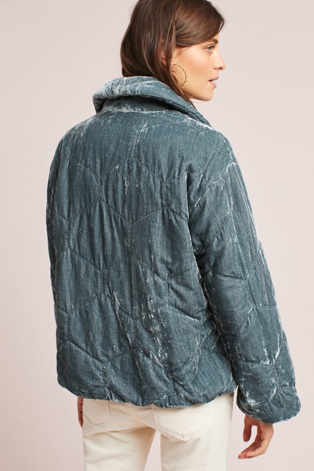 Quilted Velvet Puffer Coat #3