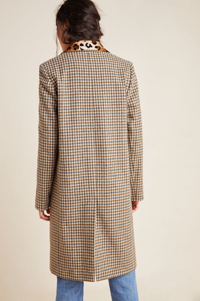 Helene Berman Leopard-Trimmed Plaid Coat #1