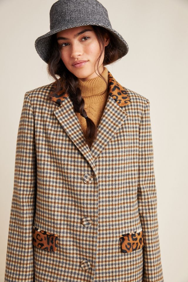 Helene Berman Leopard-Trimmed Plaid Coat #2