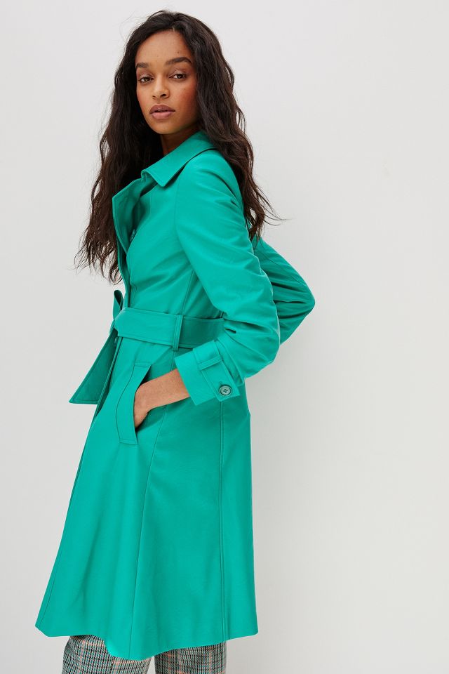 Helene Berman Emerald Faux Leather Trench Coat