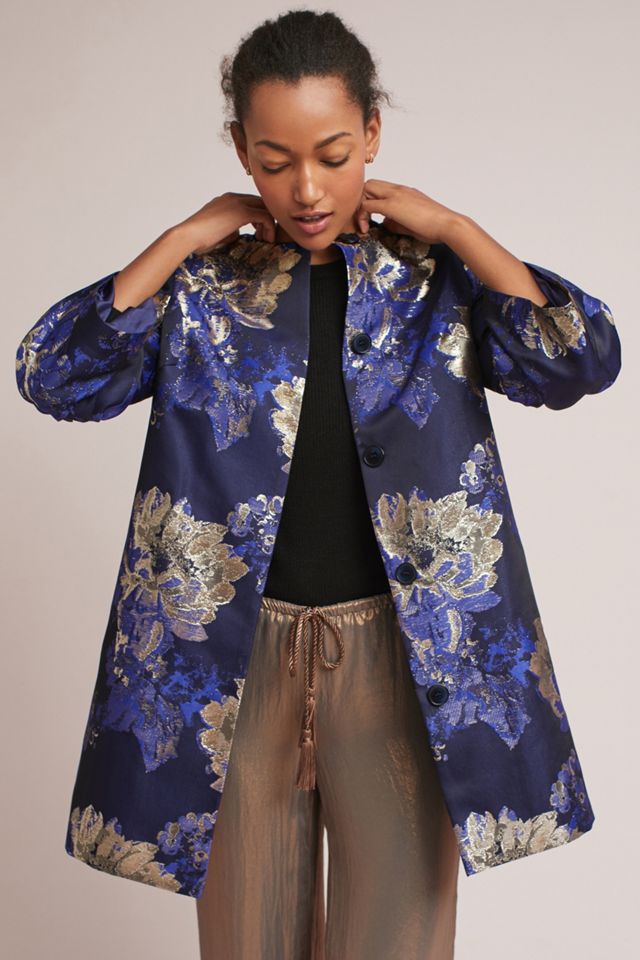 Jacquard Balloon-Sleeve Coat | Anthropologie