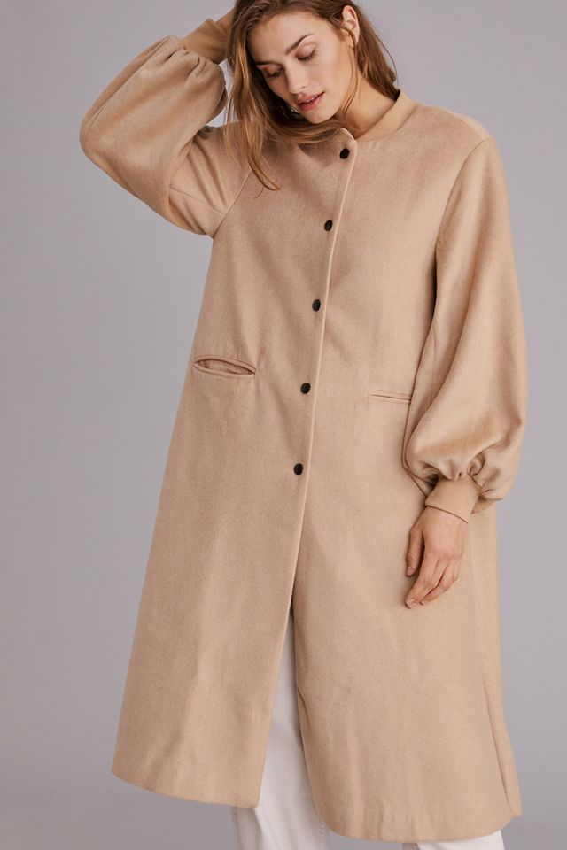 Cozy Wool Blend Puff-Sleeved Coat #3